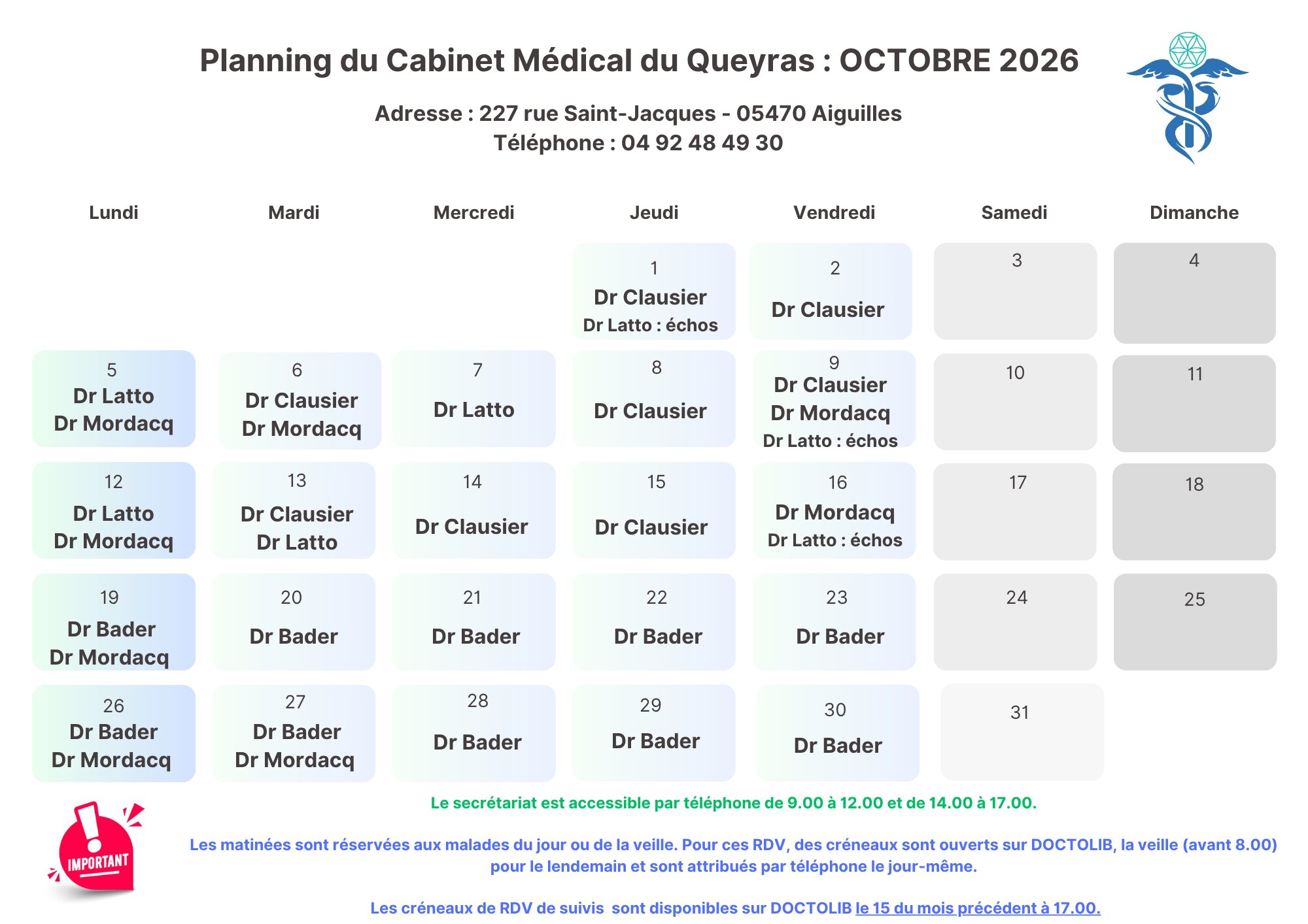 planning medecins octobre 2026